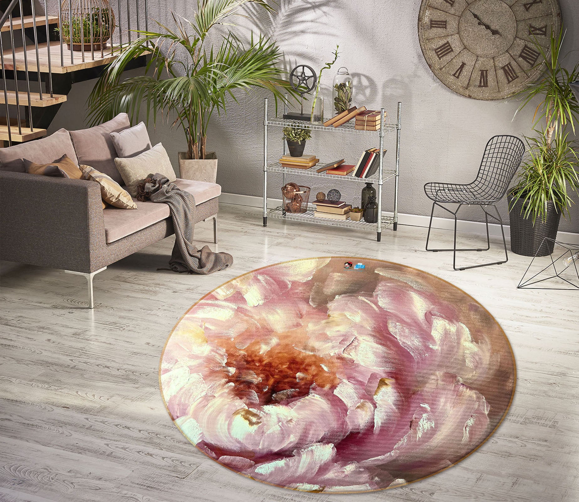 3D Painted Flowers 3903 Skromova Marina Rug Round Non Slip Rug Mat