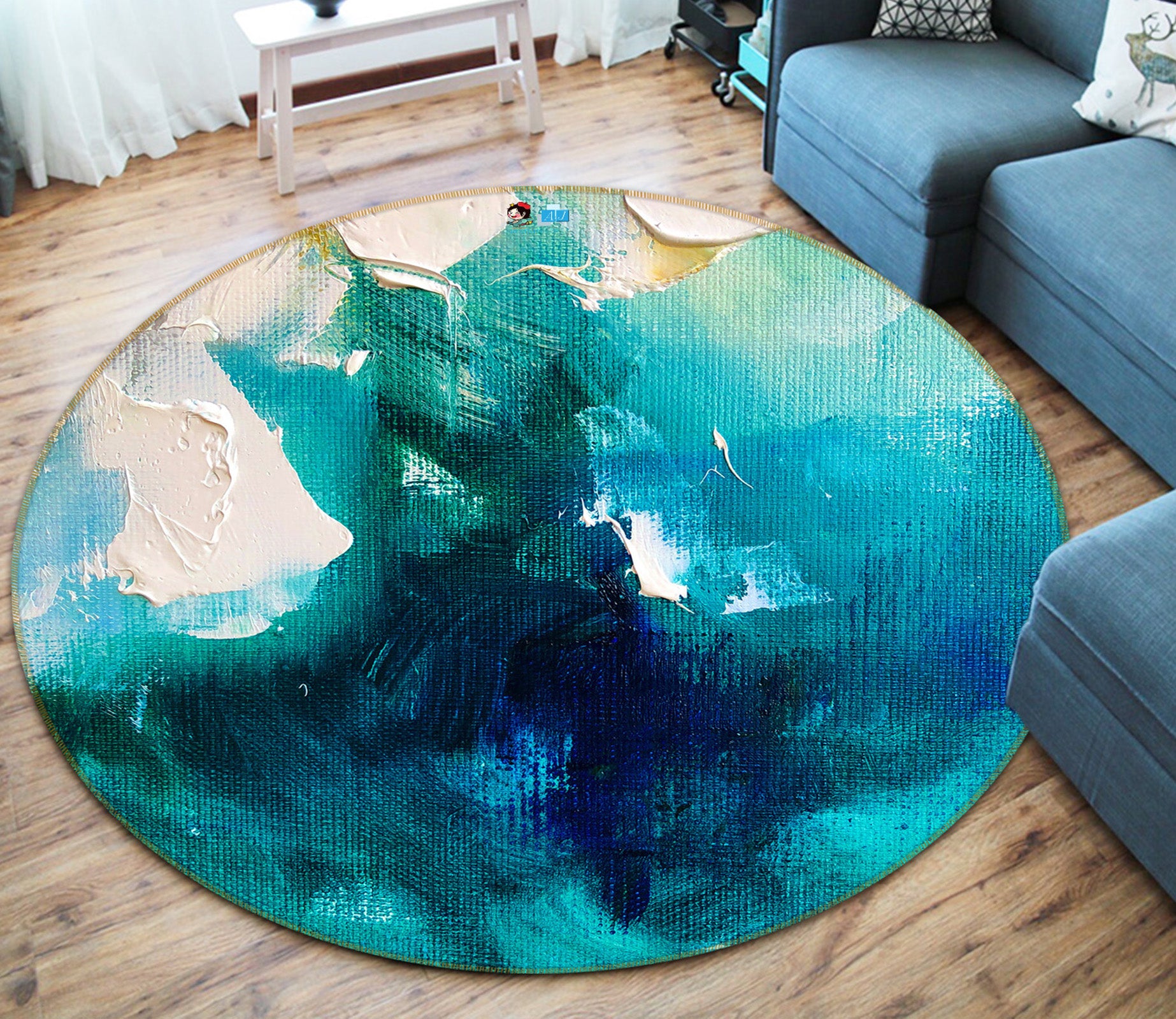 3D Blue Oil Painting 893 Skromova Marina Rug Round Non Slip Rug Mat