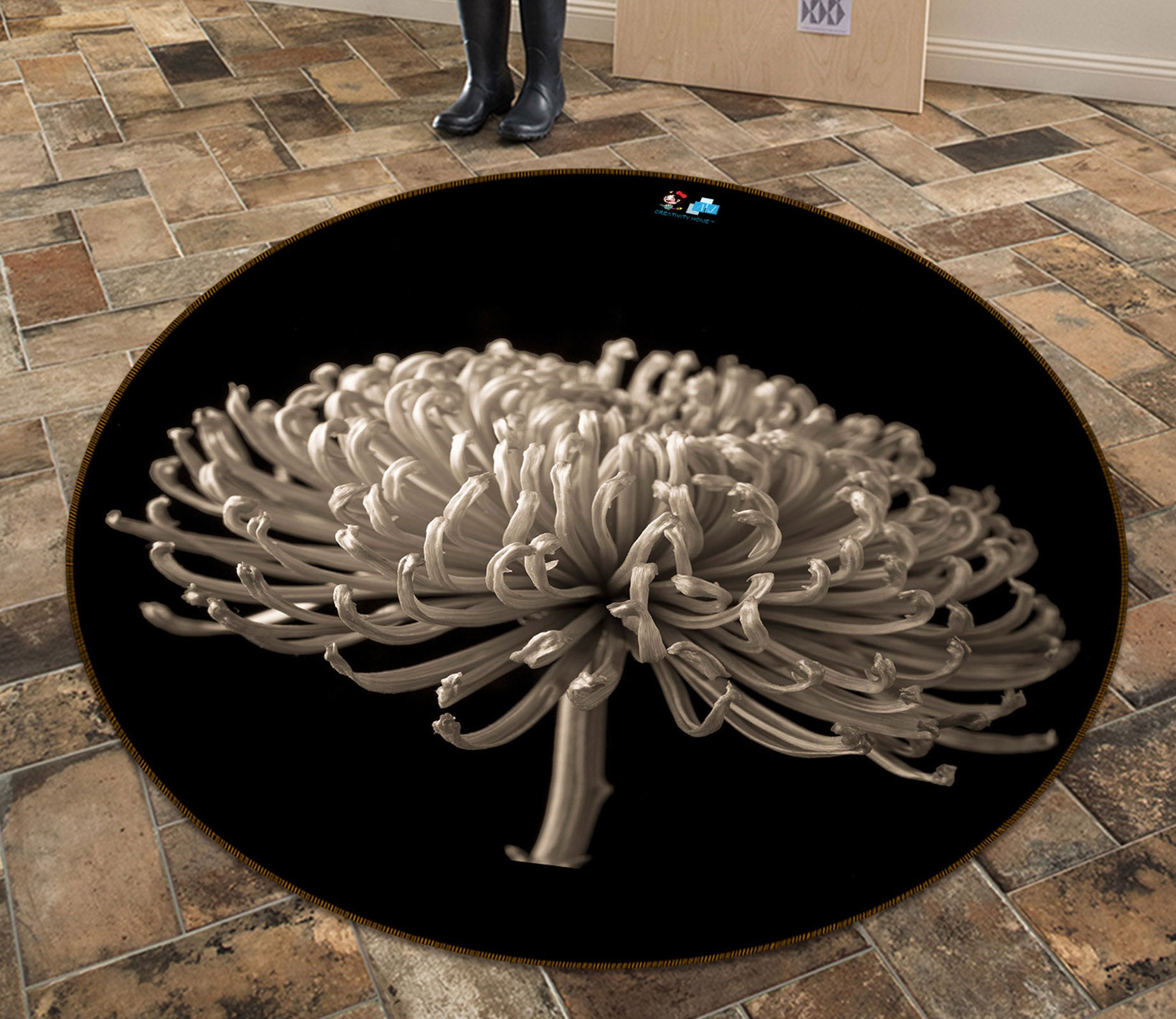 3D Chrysanthemum 7308 Assaf Frank Rug Round Non Slip Rug Mat