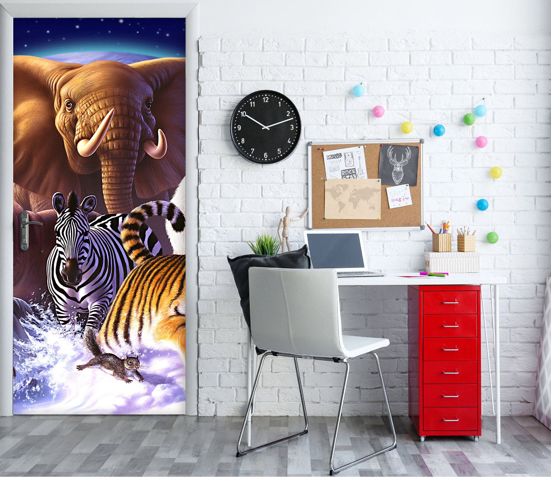 3D Elephant Zebra Tiger 112162 Jerry LoFaro Door Mural