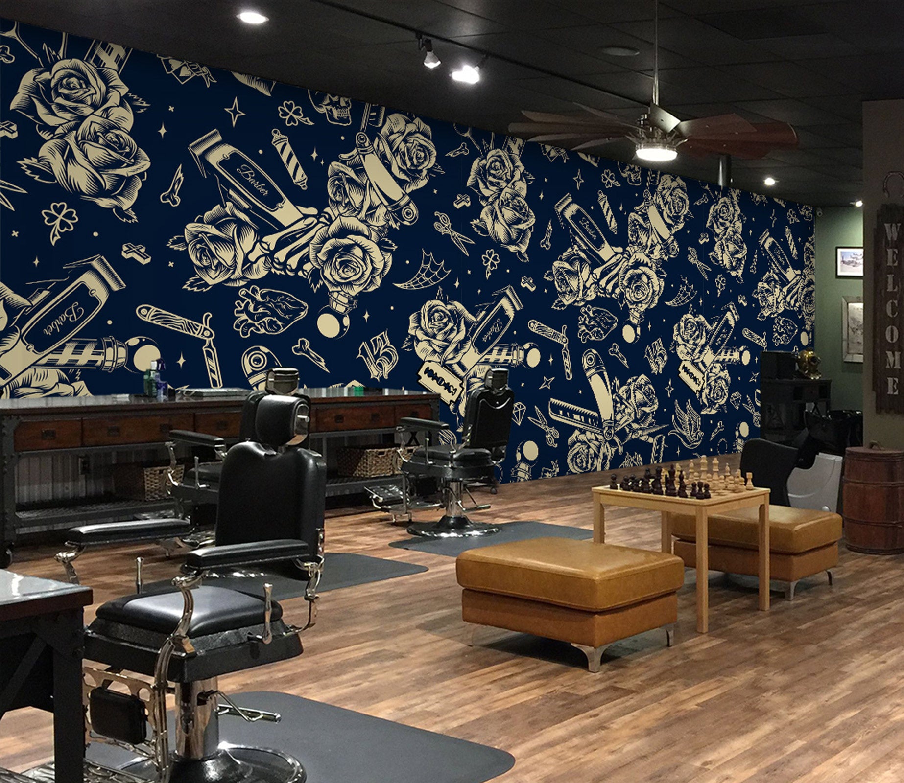 3D Rose Razor Pattern 115191 Barber Shop Wall Murals