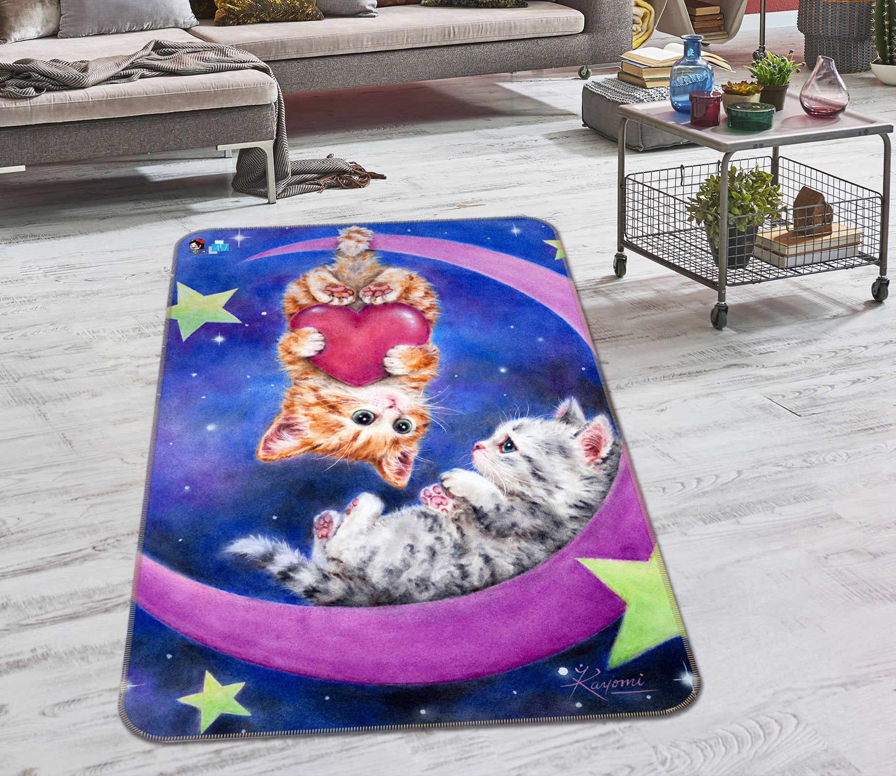 3D Moon Love Cat 5742 Kayomi Harai Rug Non Slip Rug Mat