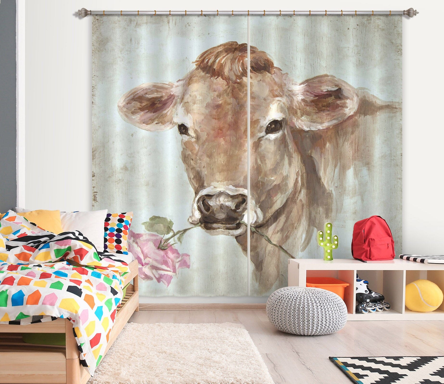 3D Cow Rose 044 Debi Coules Curtain Curtains Drapes Curtains AJ Creativity Home 