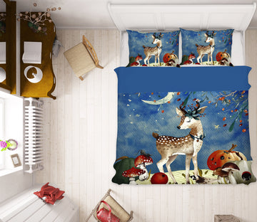 3D Sika Deer Mushroom 004 Uta Naumann Bedding Bed Pillowcases Quilt