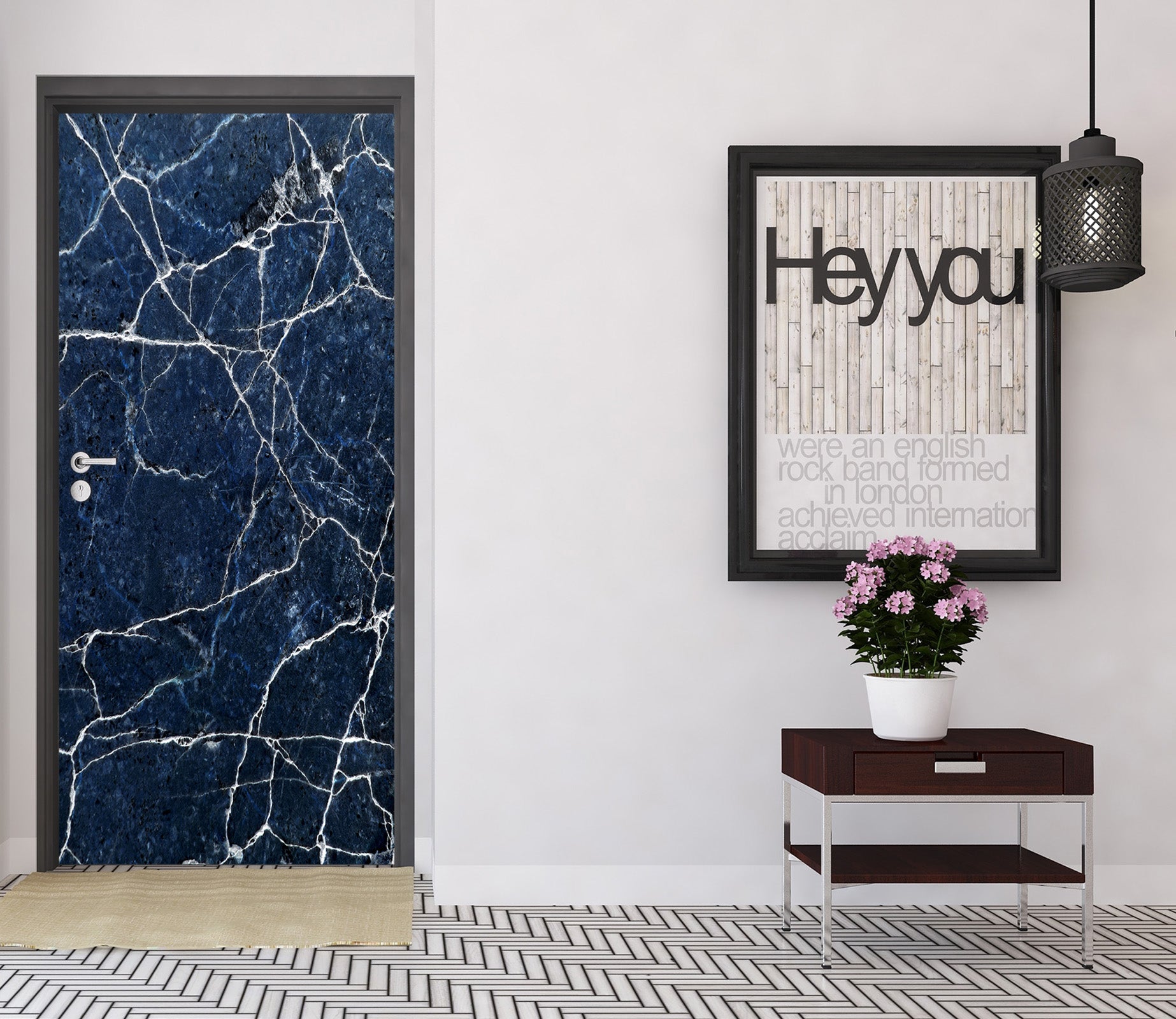 3D Black Marble Pattern 25143 Door Mural