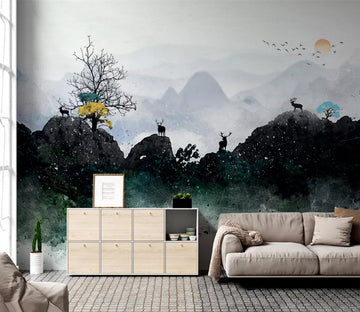 3D Mountain Tree WC2374 Wall Murals