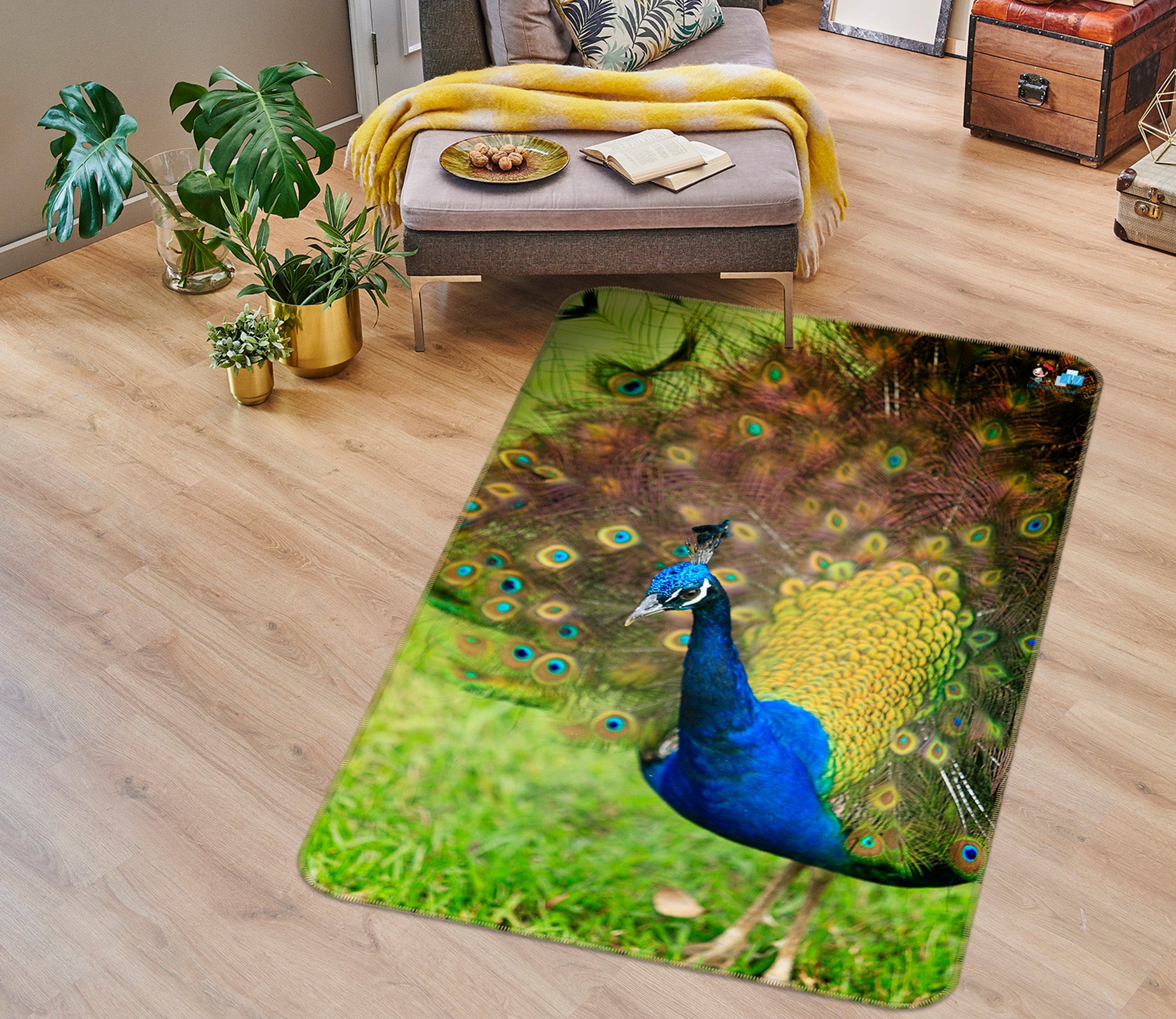 3D Peacock 62066 Kathy Barefield Rug Non Slip Rug Mat