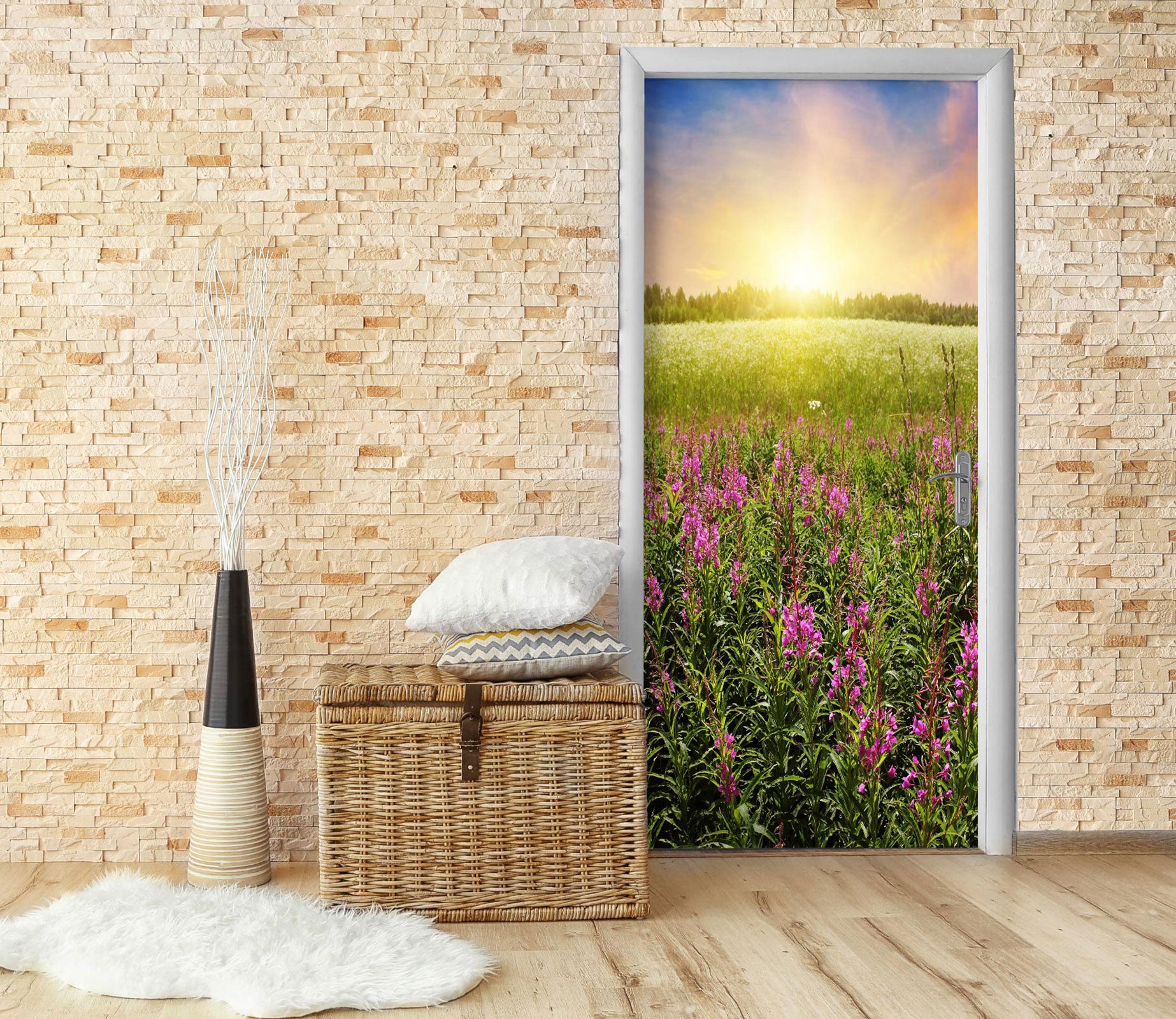 3D Sun Flower Field 107 Door Mural