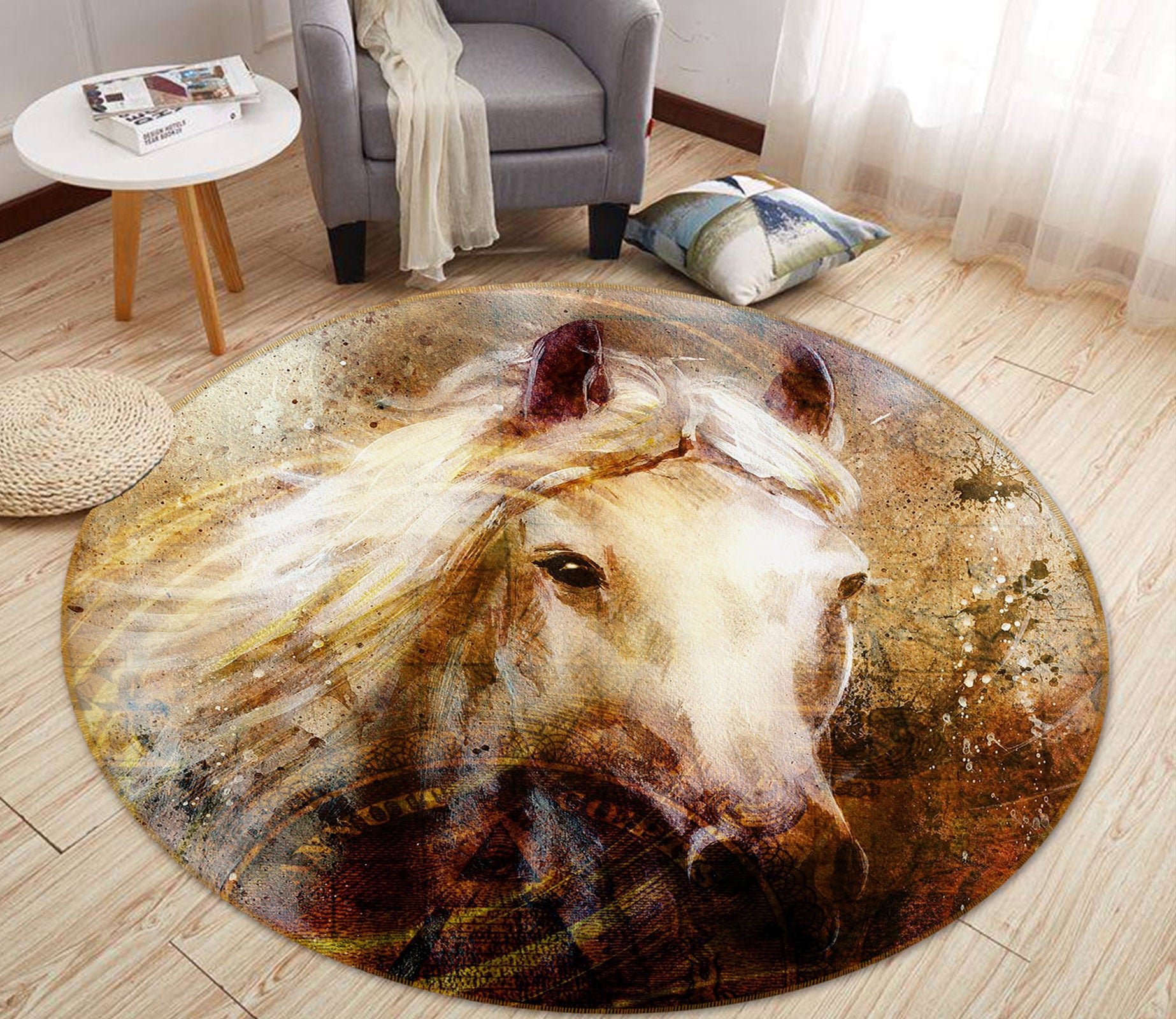 3D Horse 37221 Animal Round Non Slip Rug Mat