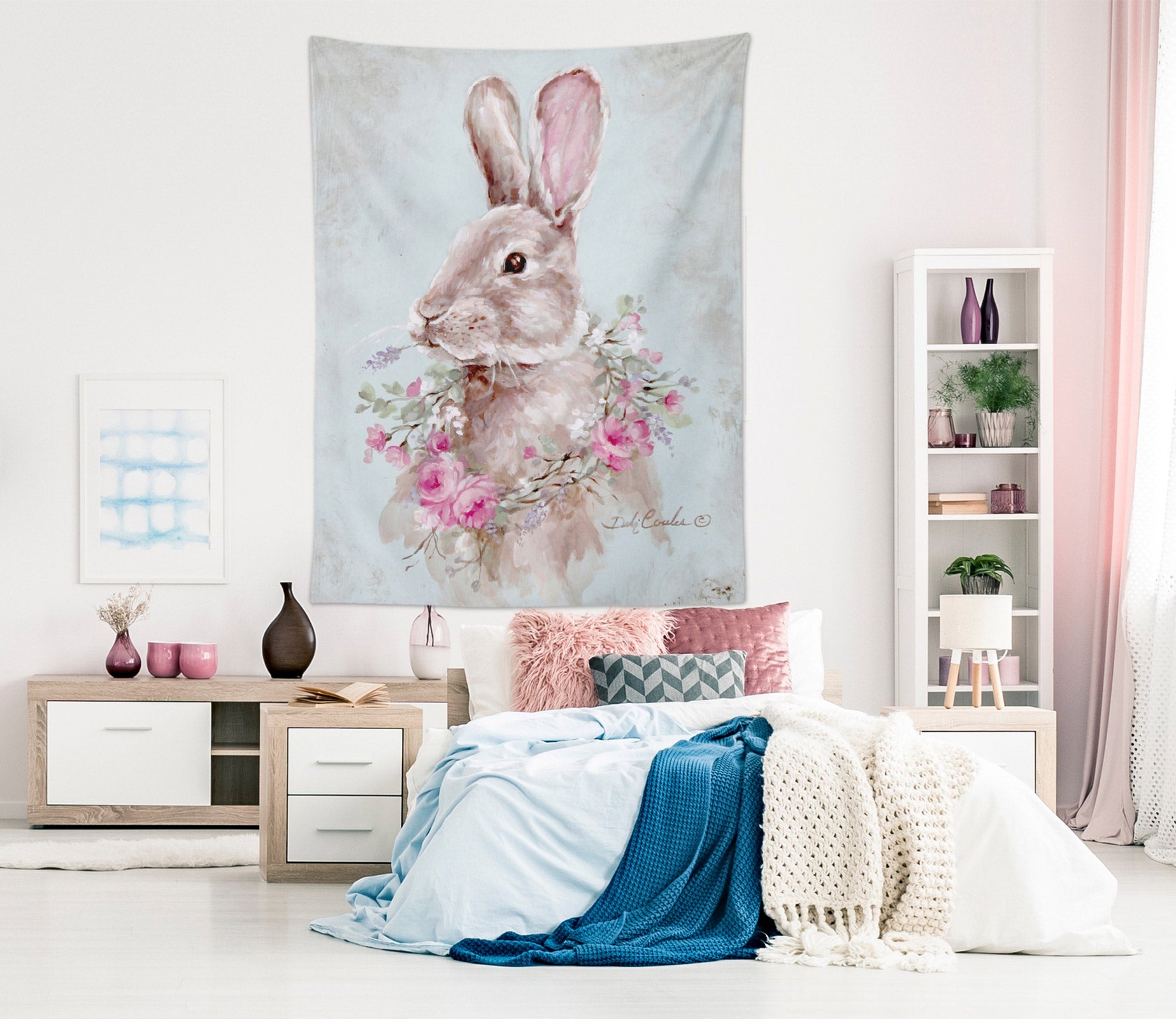 3D Rabbit Wreath 111205 Debi Coules Tapestry Hanging Cloth Hang