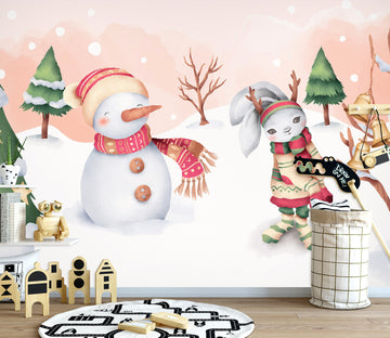 3D Snowman Rabbit 58006 Wall Murals