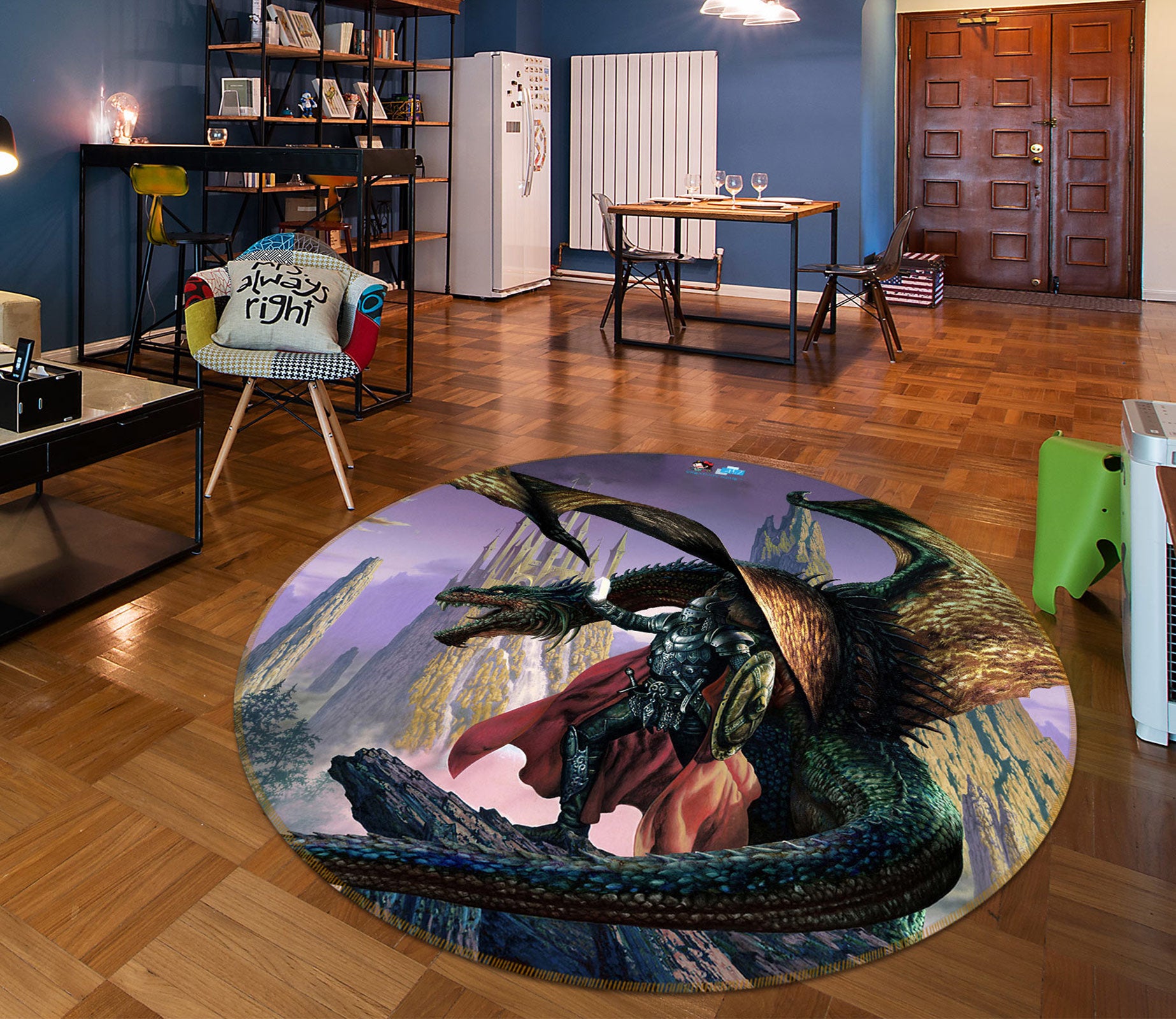 3D Armored Soldier Dragon 6066 Ciruelo Rug Round Non Slip Rug Mat