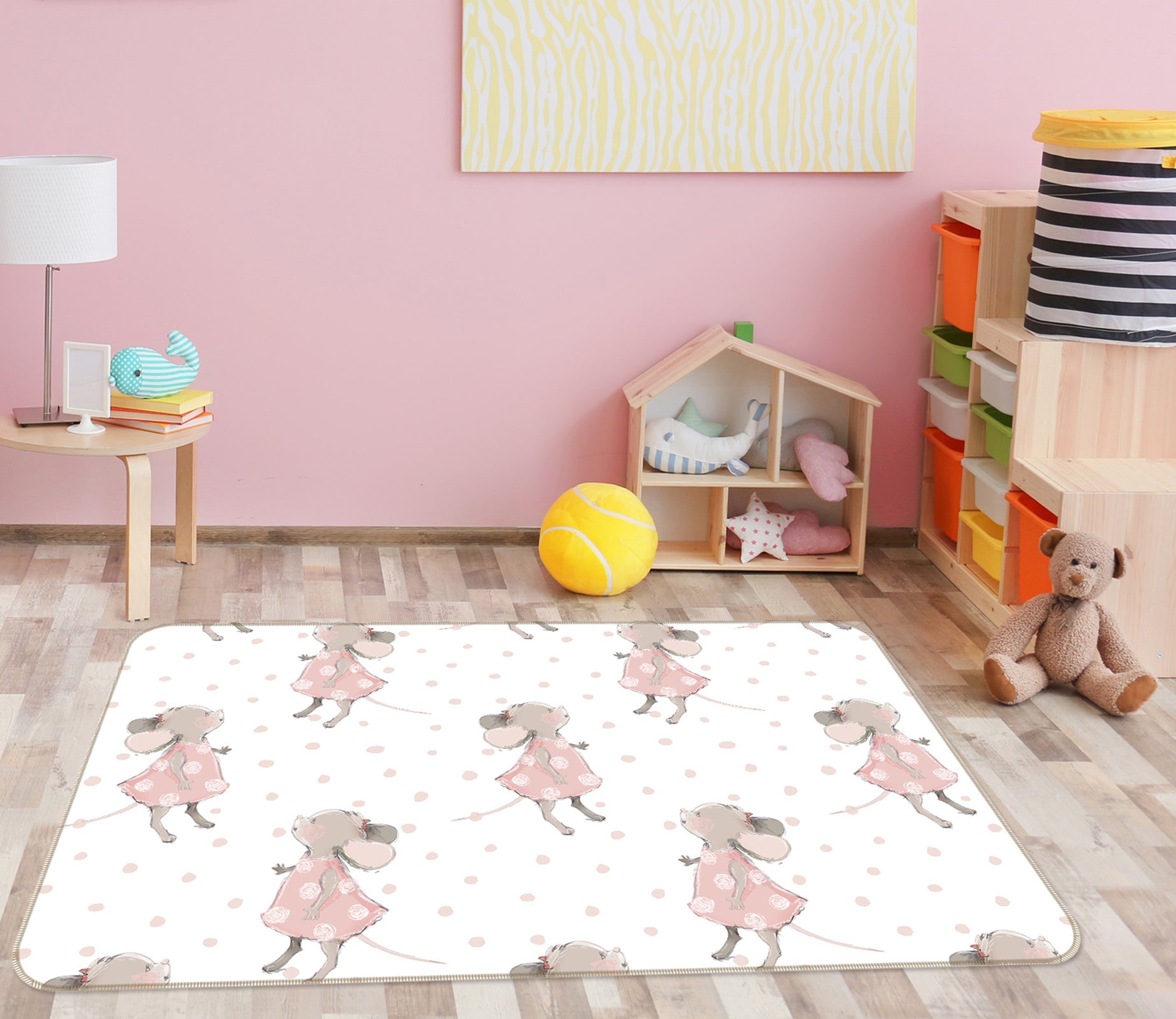 3D Pink Mouse 010 Uta Naumann Rug Non Slip Rug Mat