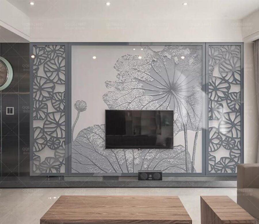 3D Grey Lotus Leaf WC220 Wall Murals Wallpaper AJ Wallpaper 2 