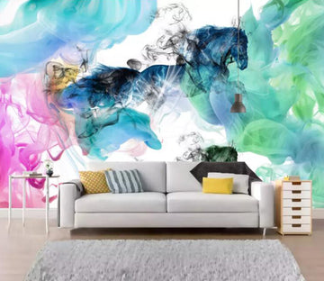 3D Horse Black Mist WC1617 Wall Murals