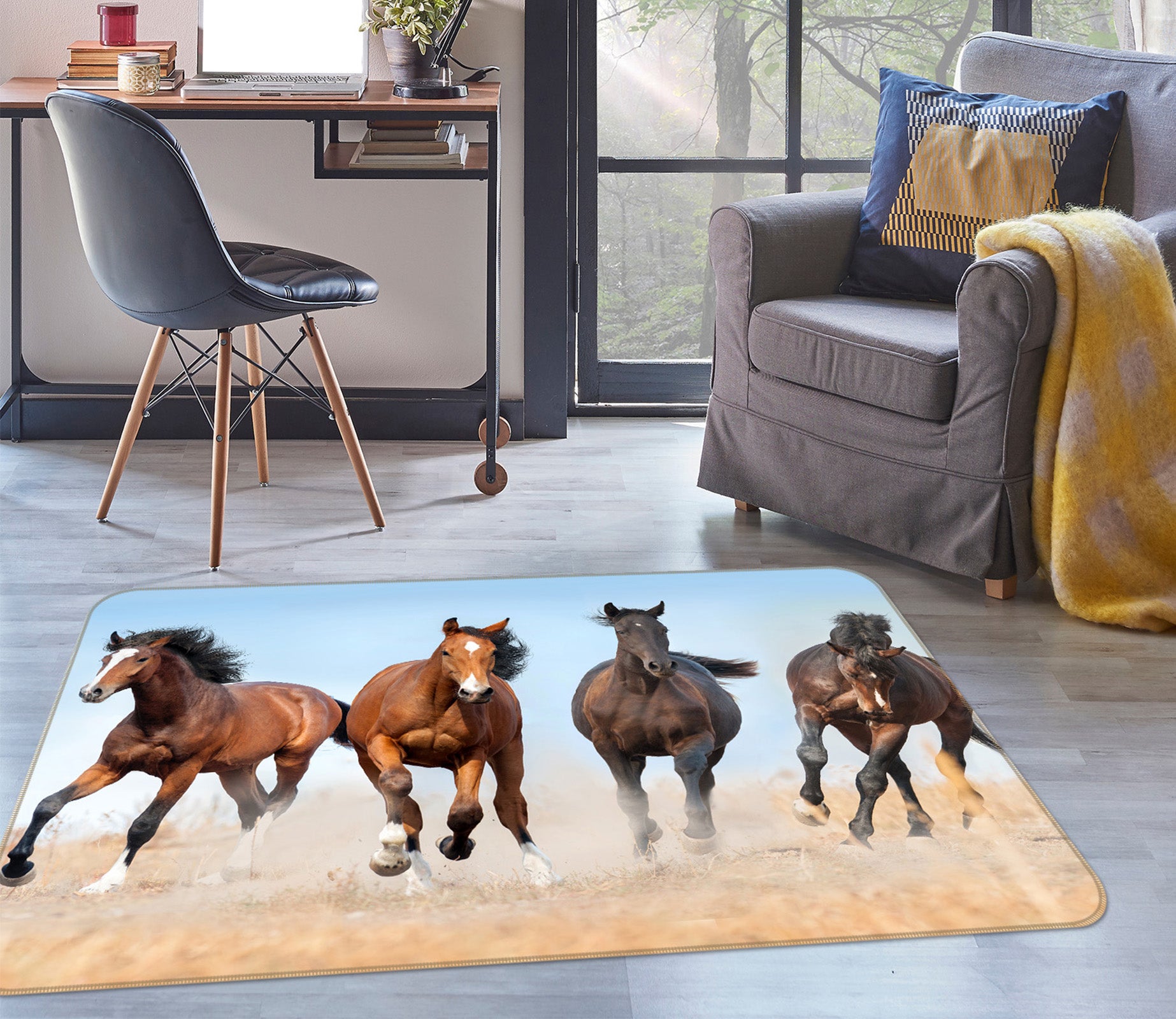 3D Running Horses 69018 Animal Non Slip Rug Mat