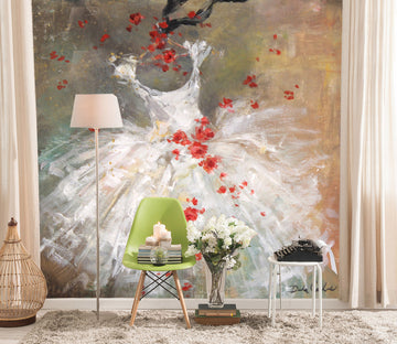 3D White Gauze Dress Red Petals 3116 Debi Coules Wall Mural Wall Murals