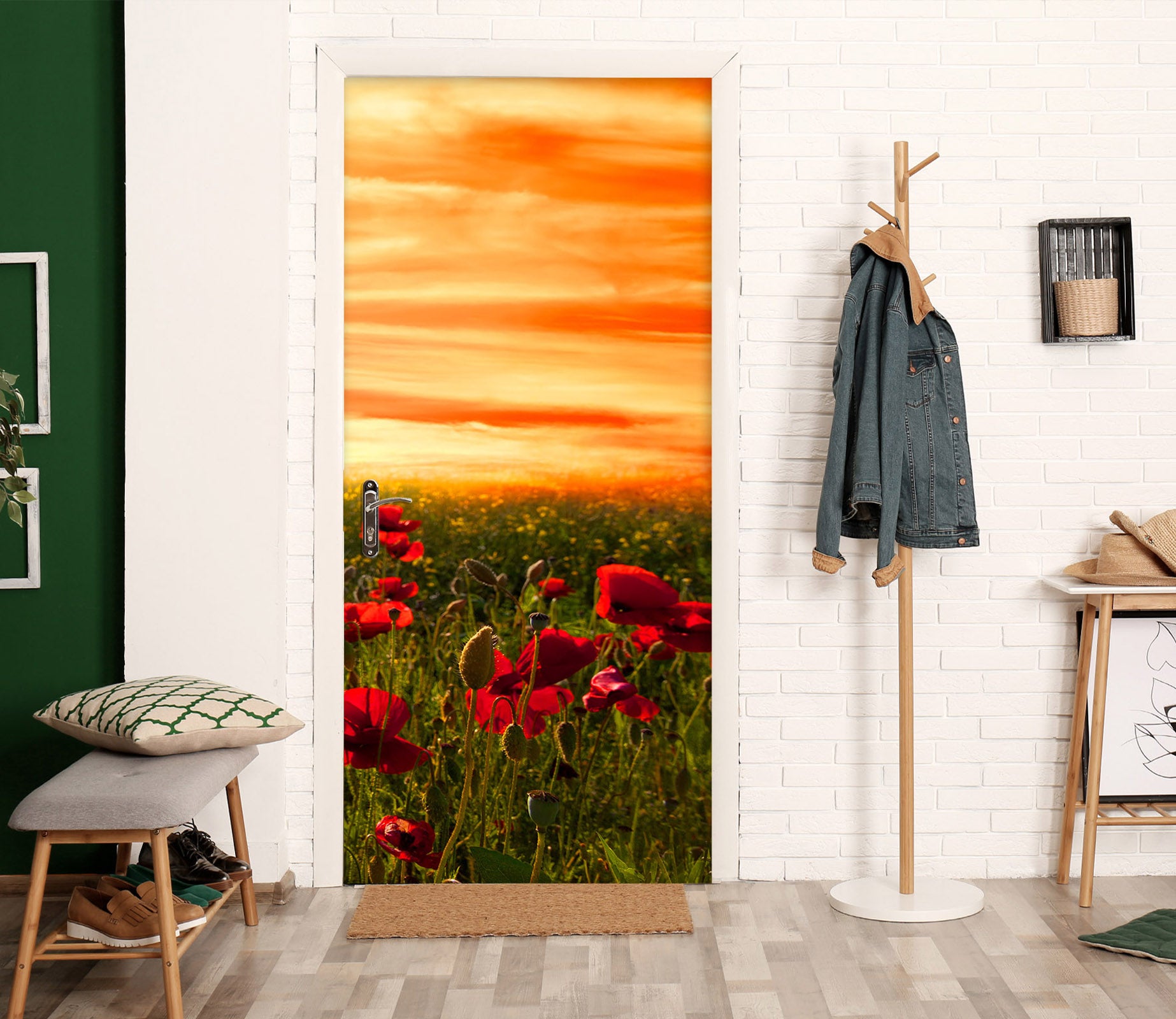 3D Meadow Red Flower Bush 12270 Marco Carmassi Door Mural