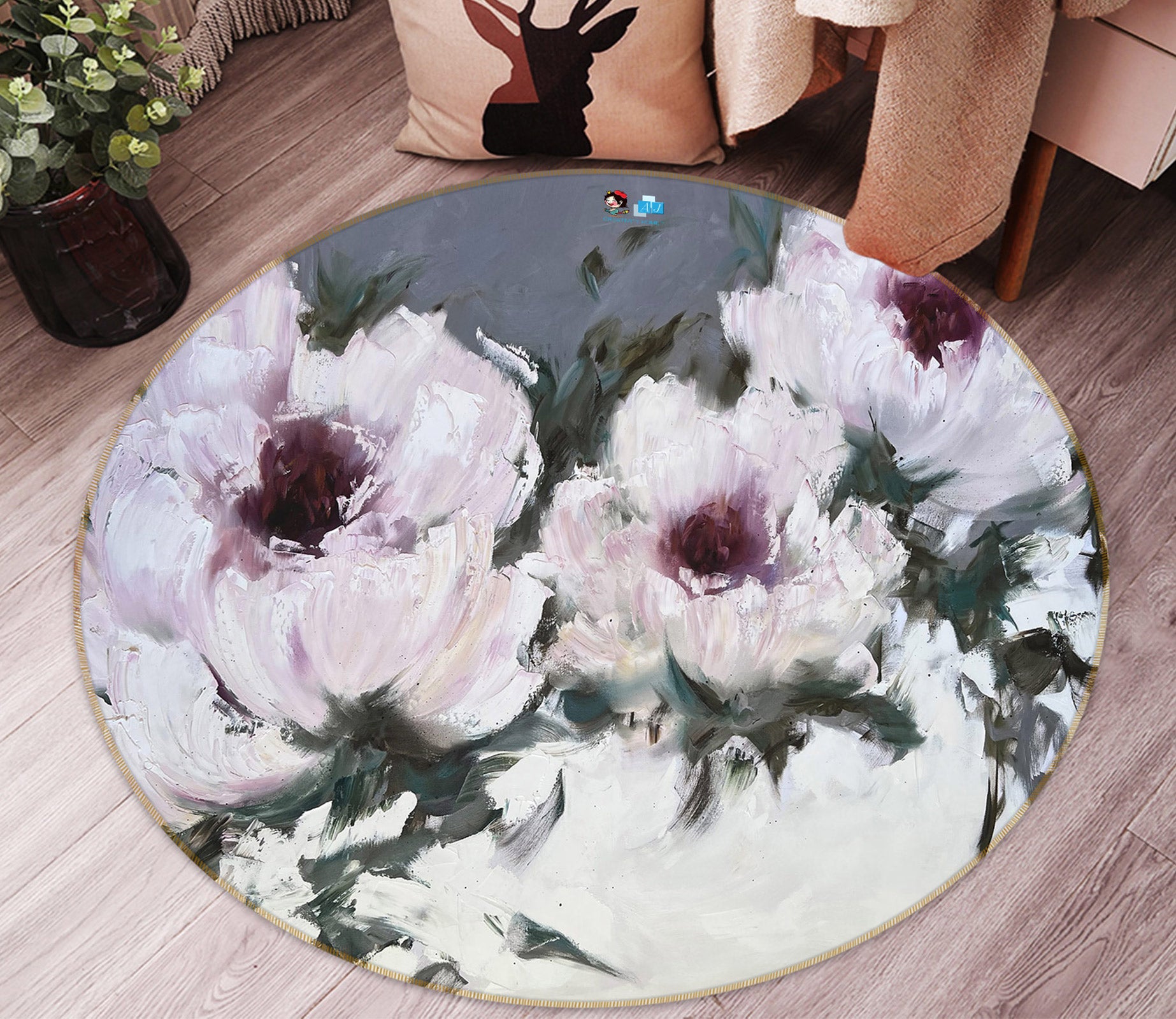 3D Pink Flower 782 Skromova Marina Rug Round Non Slip Rug Mat