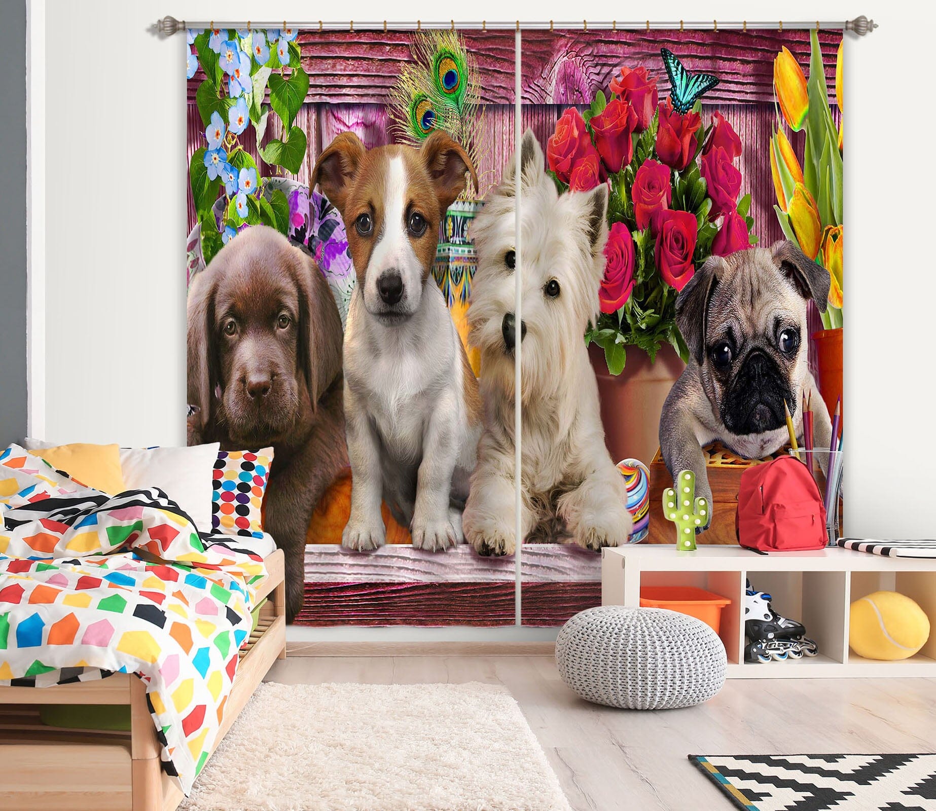 3D Cute Dog 047 Adrian Chesterman Curtain Curtains Drapes Curtains AJ Creativity Home 