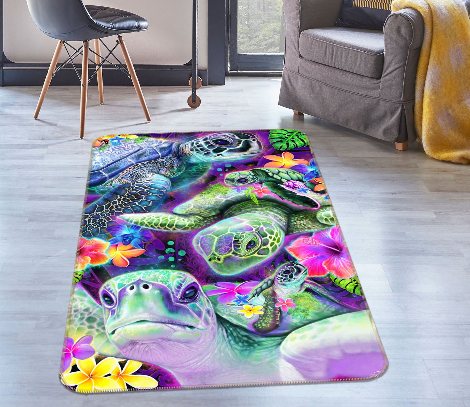 3D Turtle Petals 8536 Sheena Pike Rug Non Slip Rug Mat