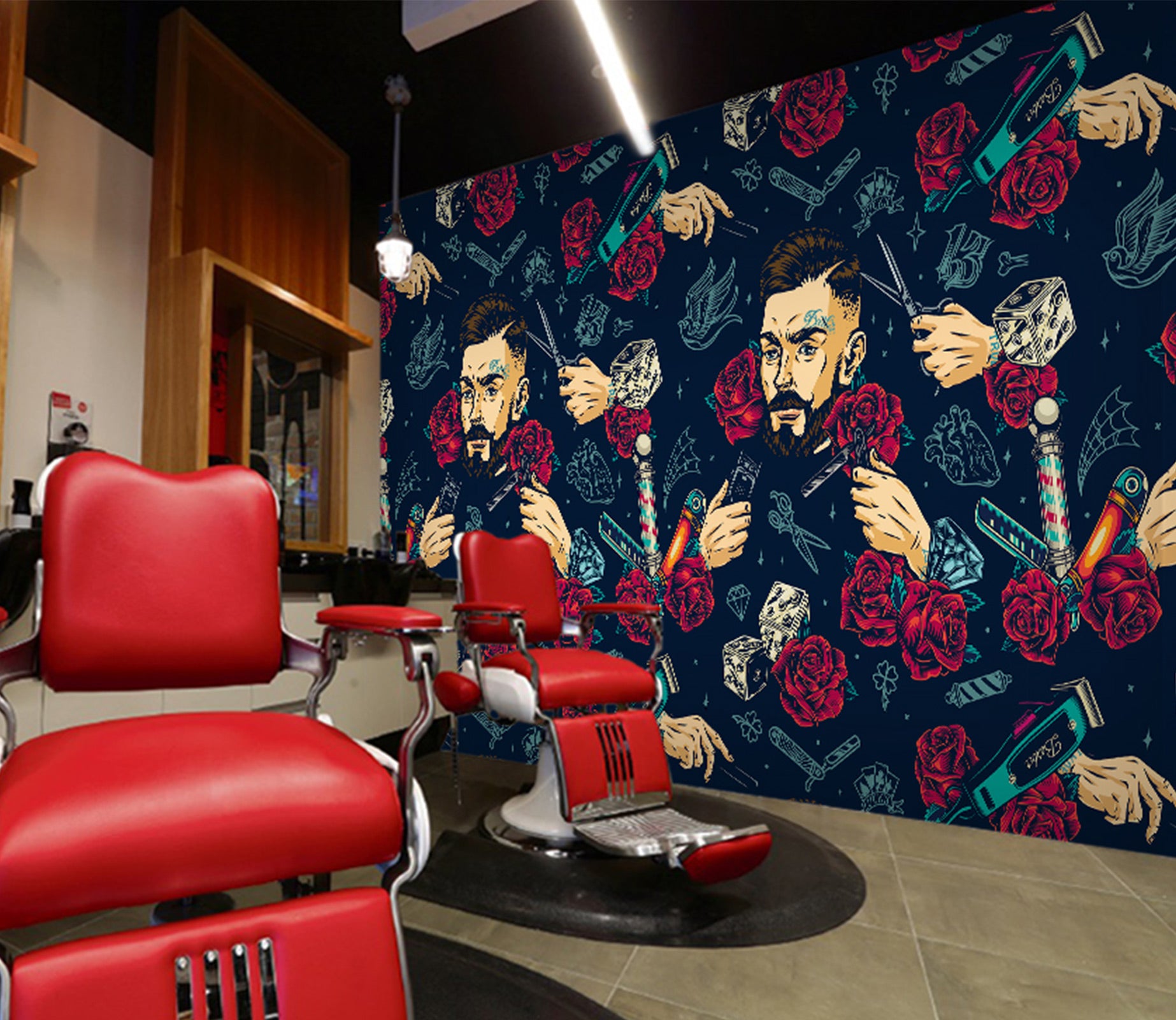 3D Rose Male Hair Stylist 115189 Barber Shop Wall Murals