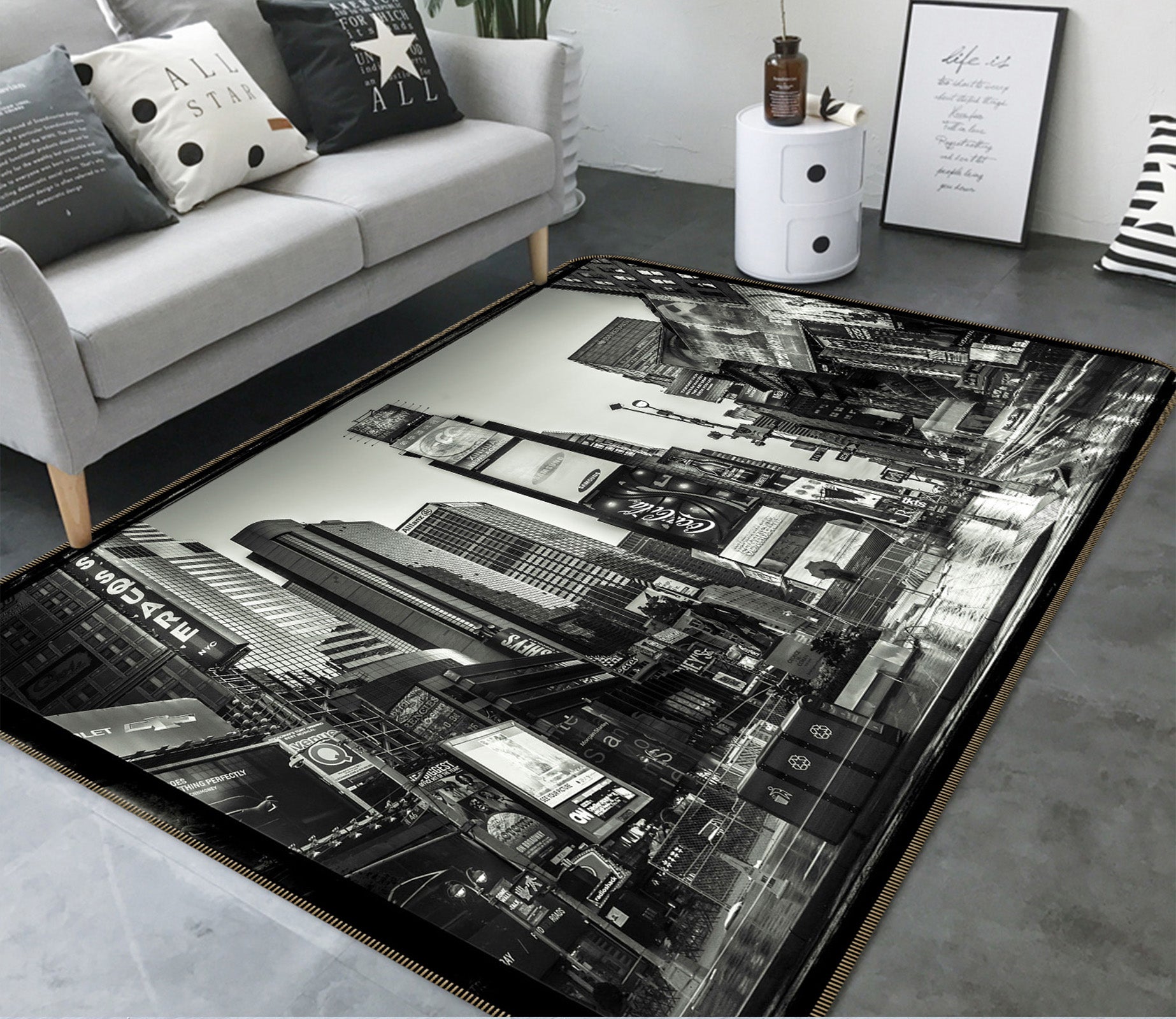 3D Black New York 111 Assaf Frank Rug Non Slip Rug Mat