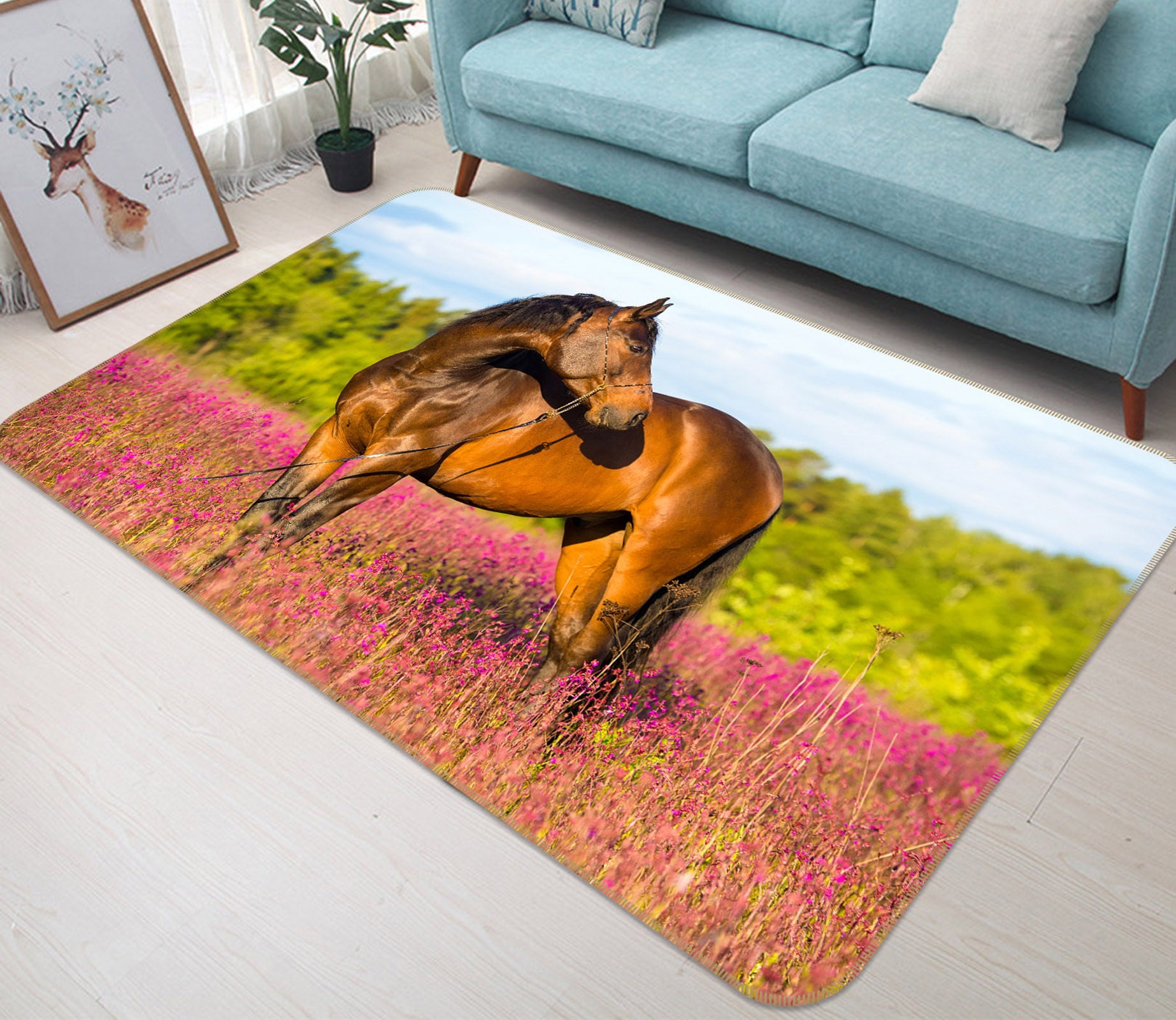 3D Horse Flower Bush 68165 Animal Non Slip Rug Mat