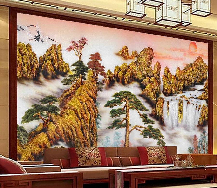 3D Golden Mountain WC122 Wall Murals