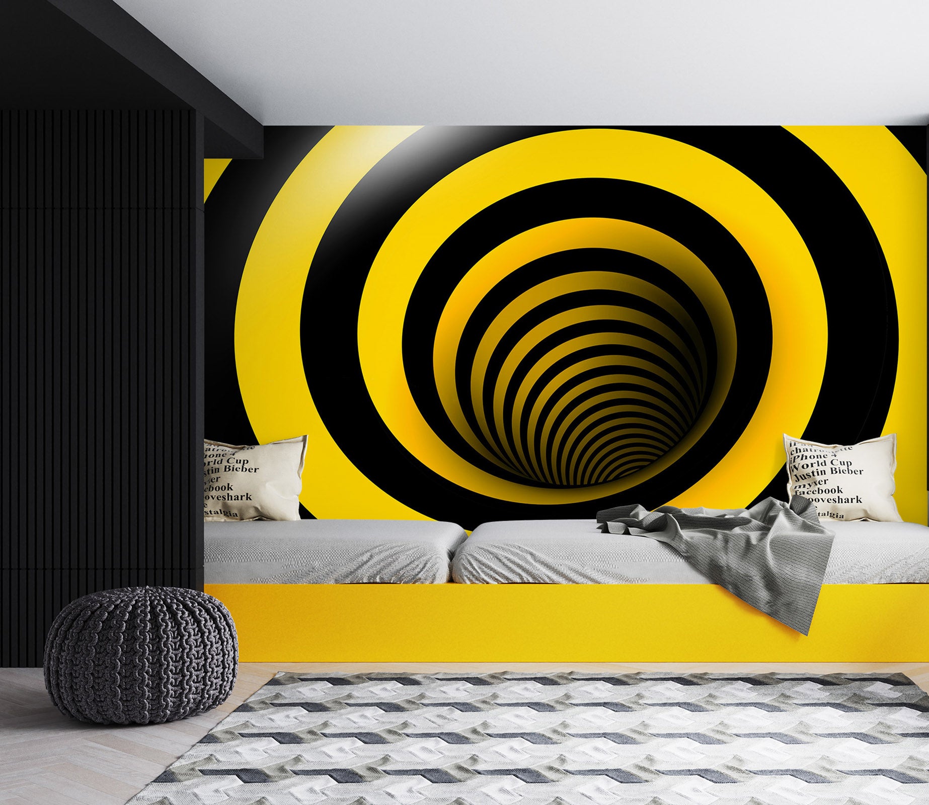 3D Black Yellow Whirlpool 58111 Wall Murals