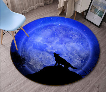 3D Moon Wolf 82183 Animal Round Non Slip Rug Mat