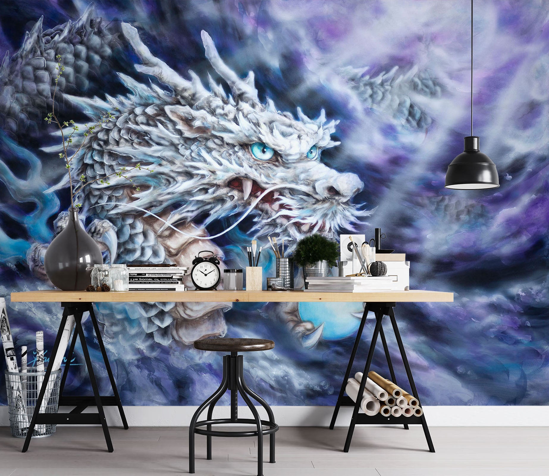 3D White Dragon 5548 Kayomi Harai Wall Mural Wall Murals