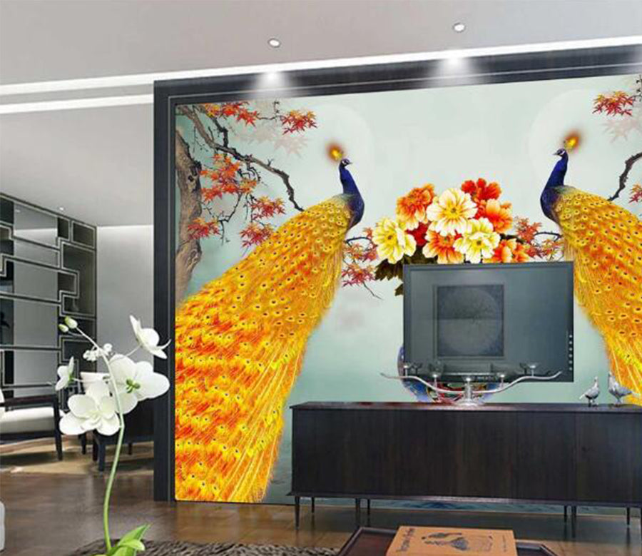 3D Yellow Peacock WC682 Wall Murals