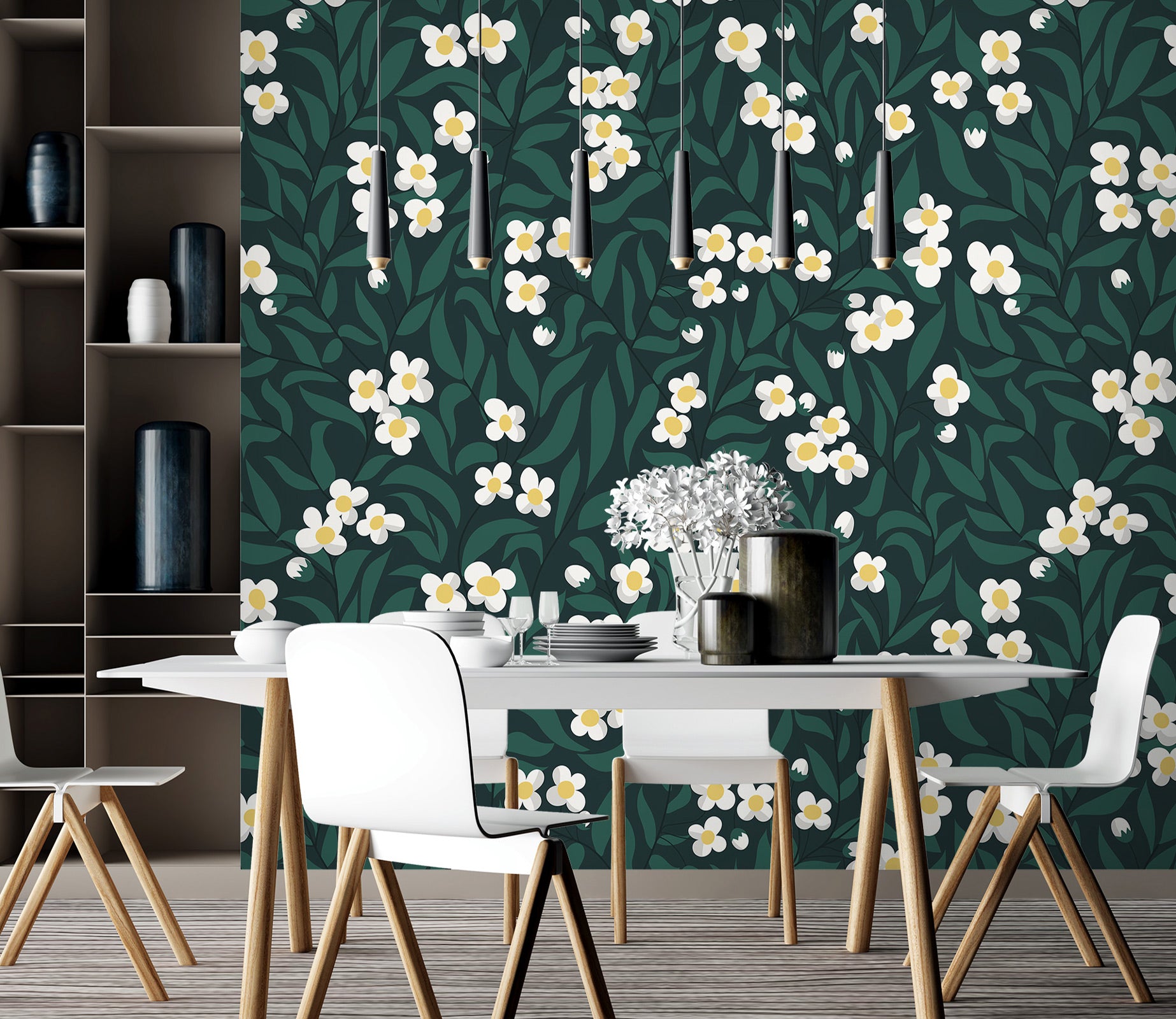 3D White Flower Leaves 12090 Kashmira Jayaprakash Wall Mural Wall Murals