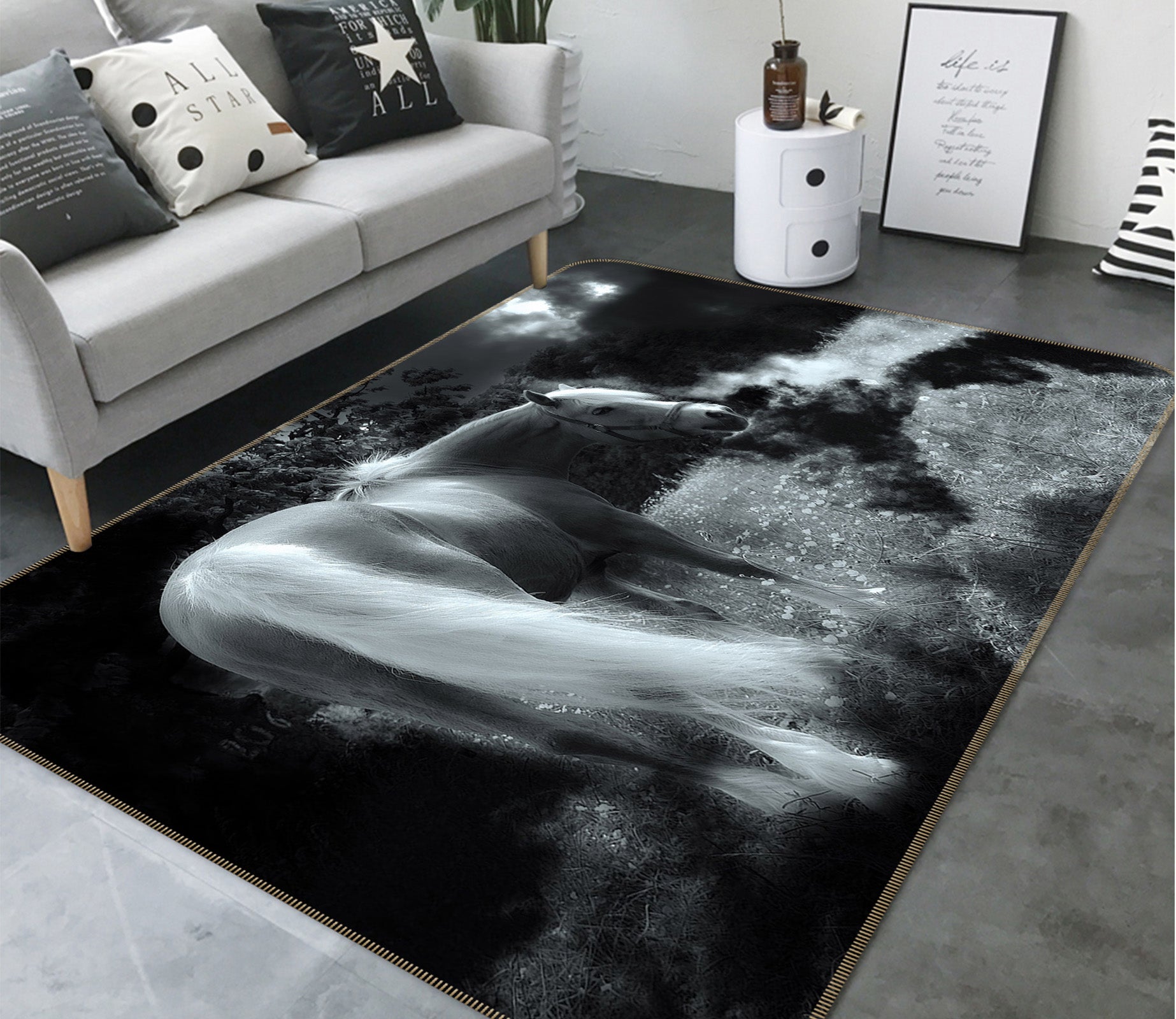 3D Black Gray Horse 82113 Animal Non Slip Rug Mat