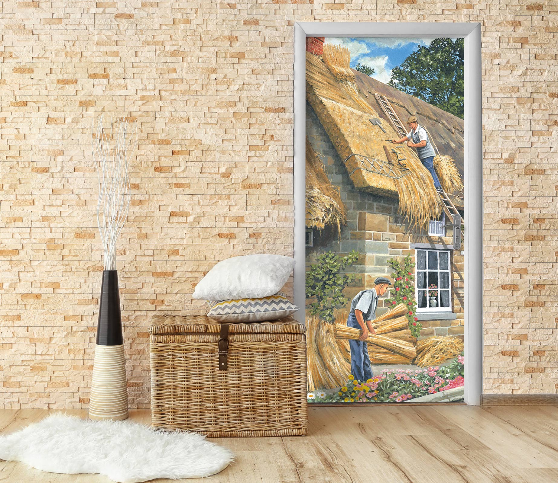 3D Thatched House 10303 Trevor Mitchell Door Mural