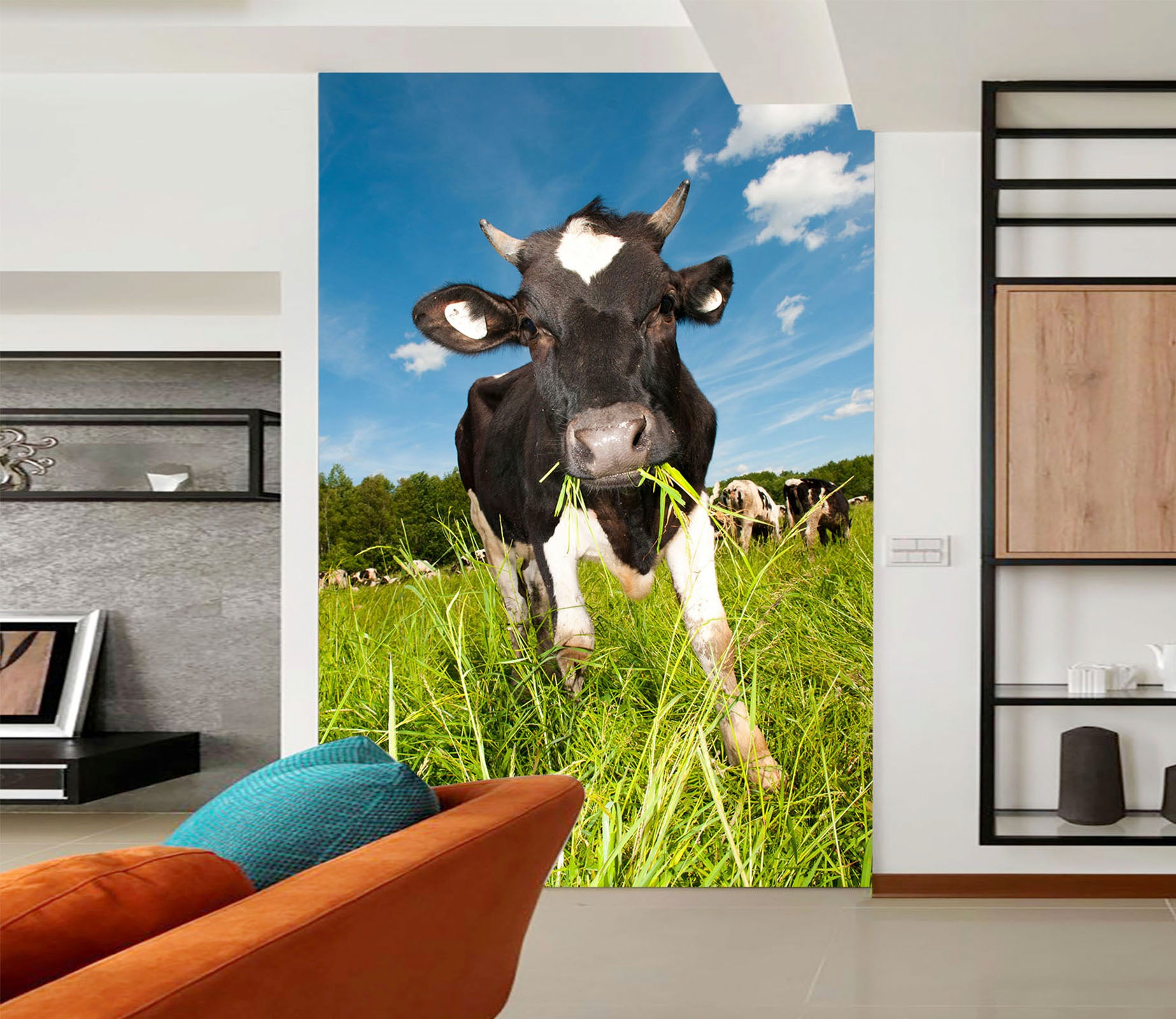 3D Cow Eating Grass 146 Wall Murals