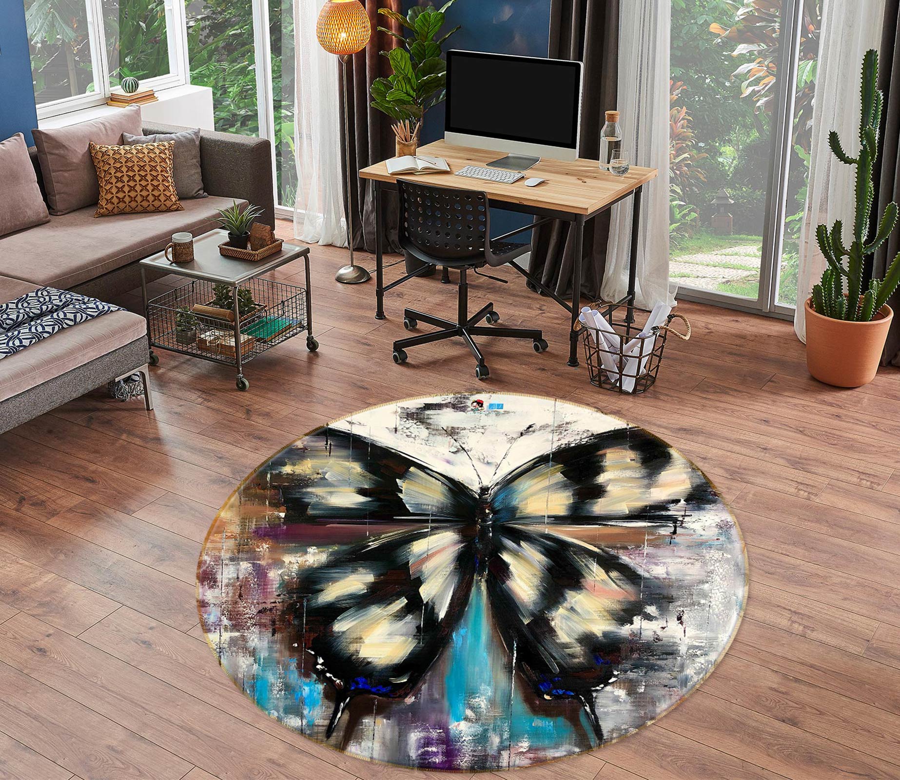 3D Black Butterfly 724 Skromova Marina Rug Round Non Slip Rug Mat