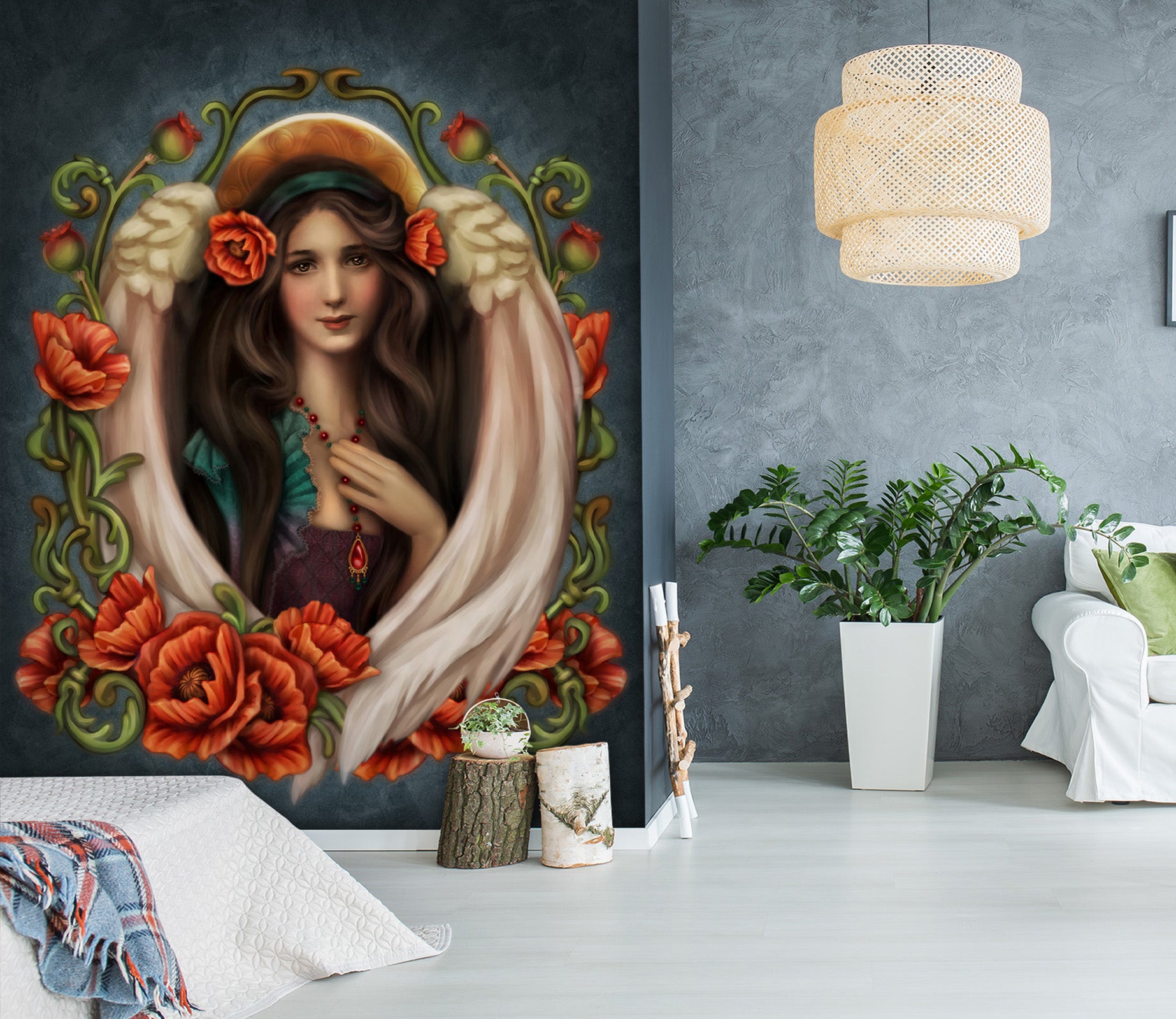 3D Red Flower Woman 8794 Brigid Ashwood Wall Mural Wall Murals