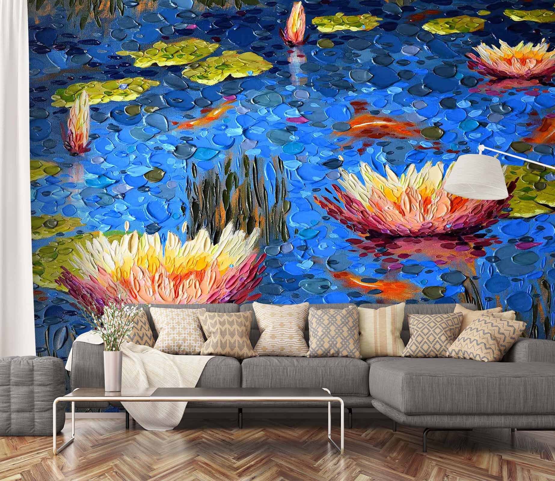 3D Painted Lotus 1405 Dena Tollefson Wall Mural Wall Murals Wallpaper AJ Wallpaper 2 