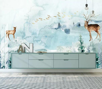 3D Wood Reindeer WC1177 Wall Murals