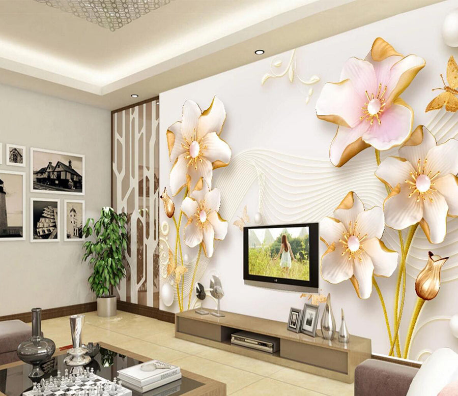 3D Golden Swan Flower WC692 Wall Murals