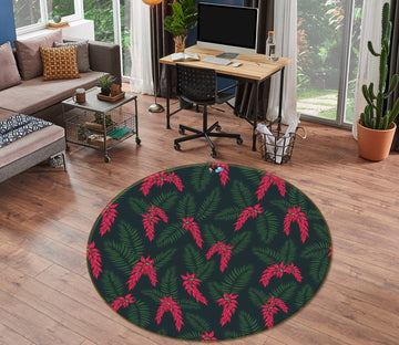 3D Red Flower Vine Leaves 10534 Kashmira Jayaprakash Rug Round Non Slip Rug Mat