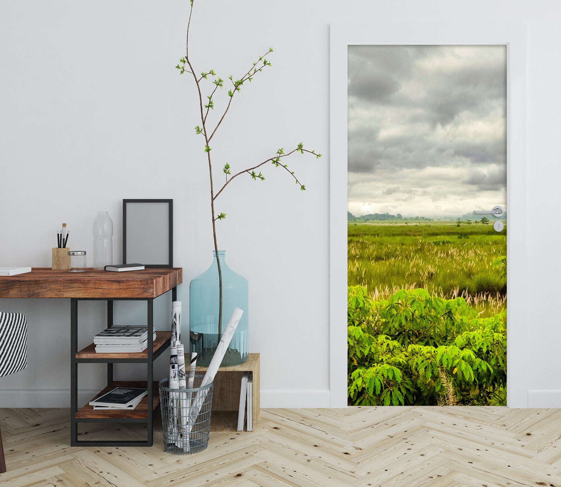 3D Grass Dark Clouds 107222 Beth Sheridan Door Mural