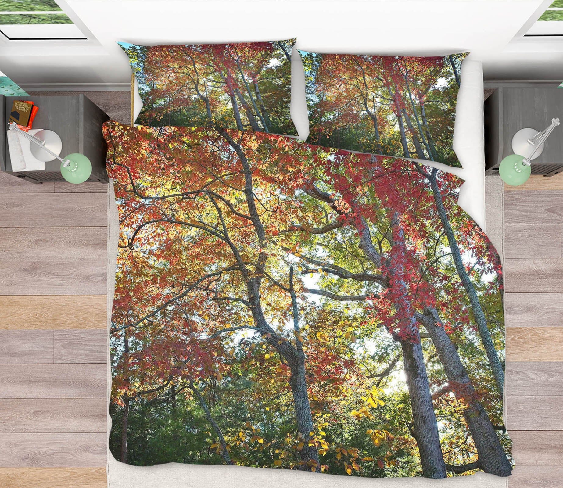 3D Forest Red Leaves 2123 Kathy Barefield Bedding Bed Pillowcases Quilt Quiet Covers AJ Creativity Home 