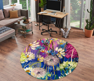 3D Bright Flowers 859 Skromova Marina Rug Round Non Slip Rug Mat