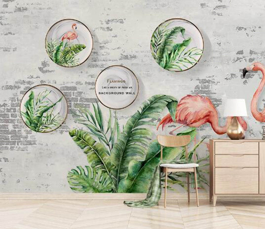 3D Flamingo Plantain WC1206 Wall Murals