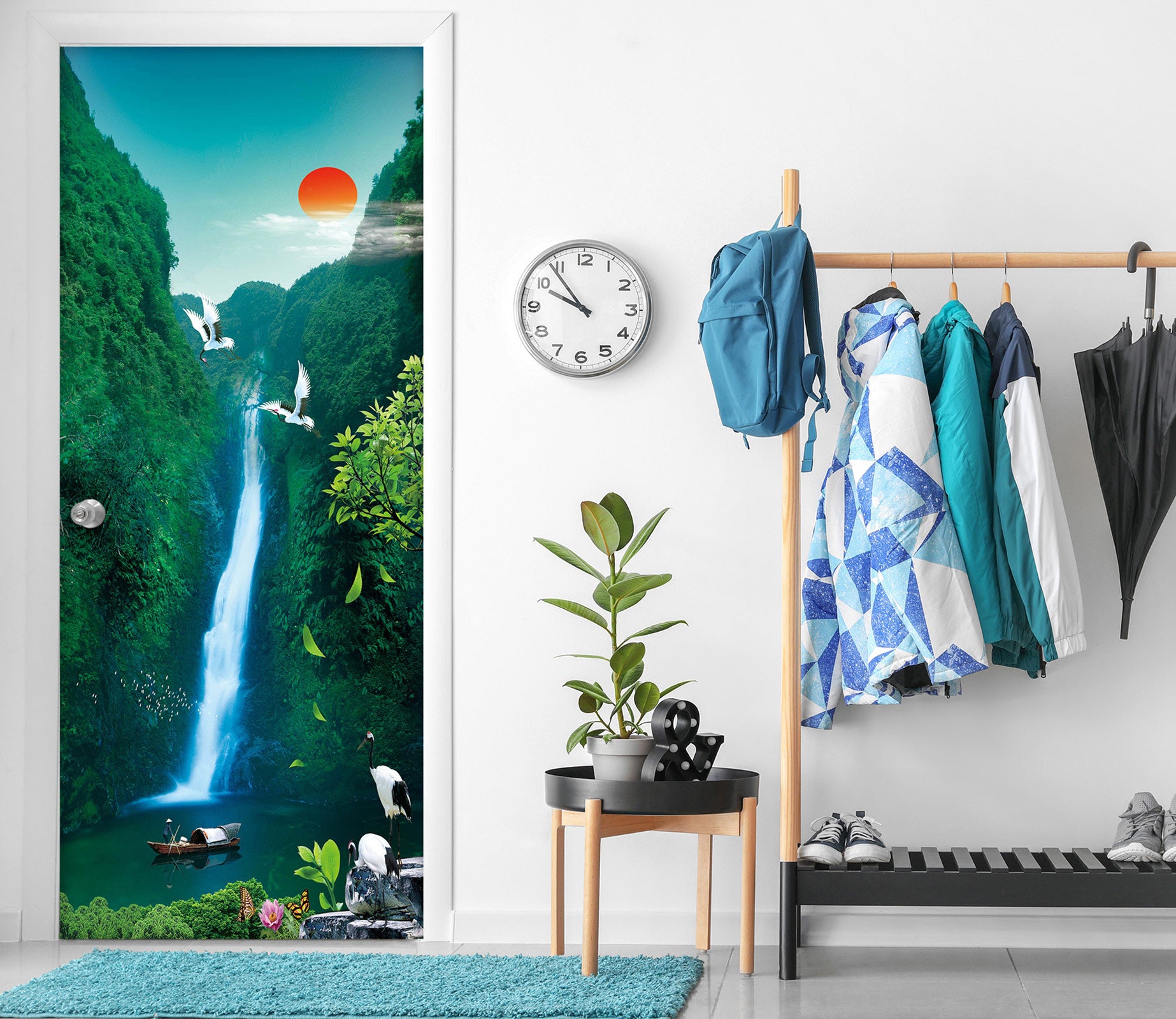 3D Green Mountain Waterfall 23039 Door Mural