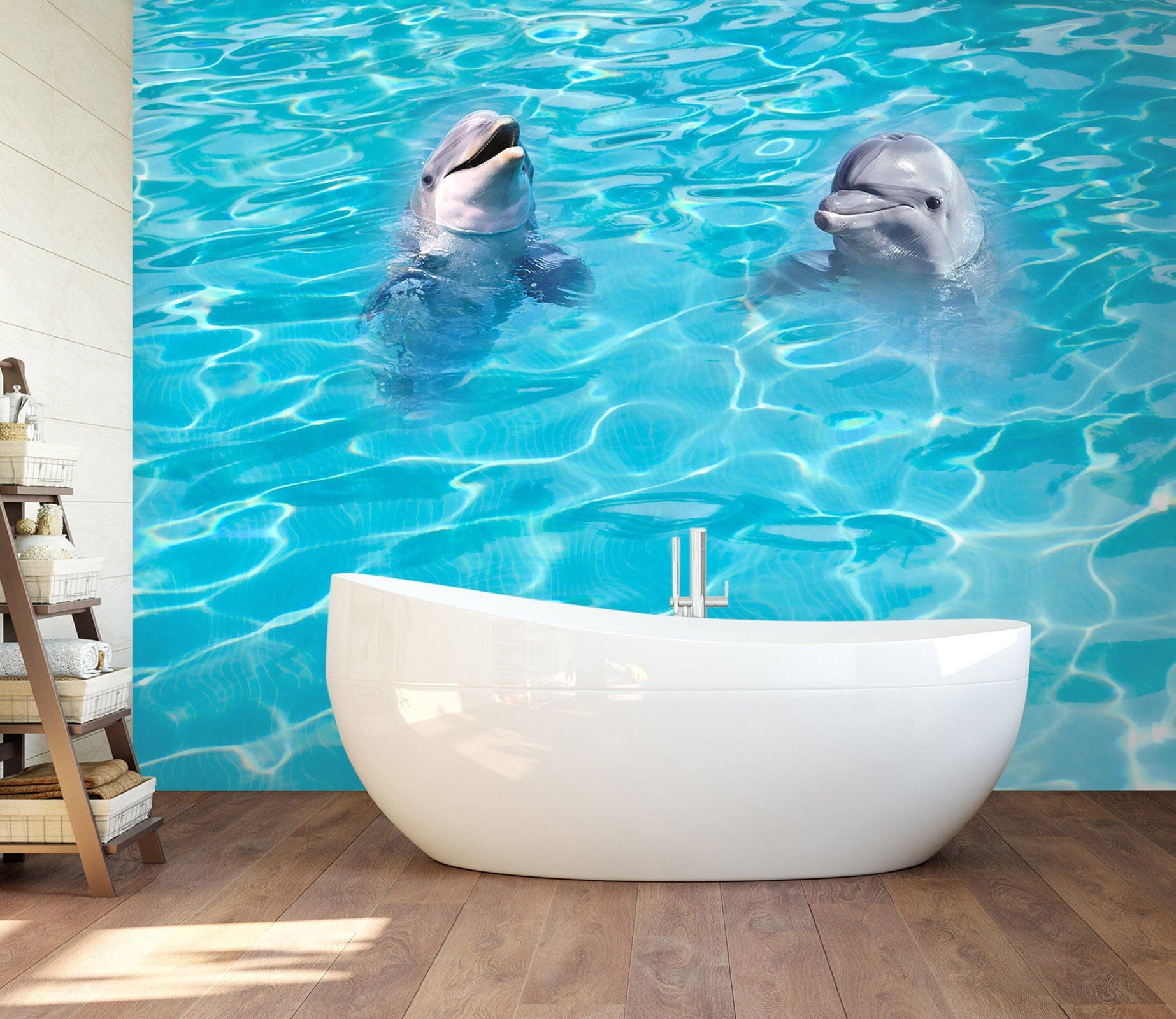 3D Dolphin Water Pattern Blue 093 Wall Murals Wallpaper AJ Wallpaper 2 