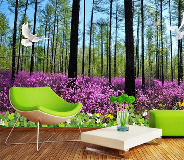 3D Pigeon Flower Field WC311 Wall Murals